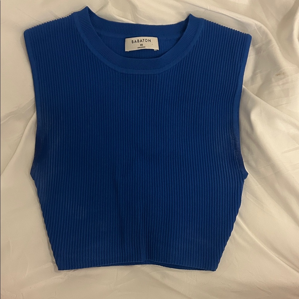 Aritzia Babaton Cropped Ribbed Tank Top - Cobalt Blue